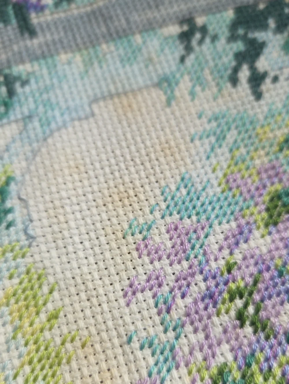 Hand-Embroidered Garden Scene Wall Art - Purple, Green, Yellow